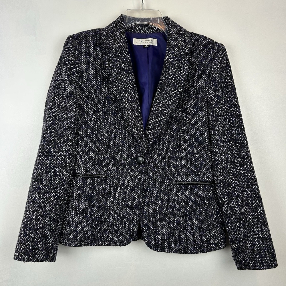 Tahari Arthur S Levine Womens 8 Wool Blend Blazer Tweed Textured Office Career